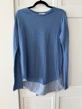 Zara Blue Long Sleeve High Low Raw Hem Tunic Top Size Large